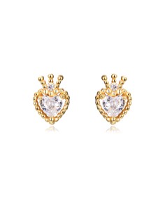 Pendientes Corazon - Circonita - 7 * 5 mm - Plata Bañado Oro y Plata Rodiada 2
