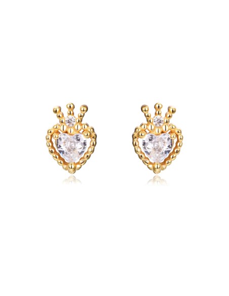 Pendientes Corazon - Circonita - 7 * 5 mm - Plata Bañado Oro y Plata Rodiada