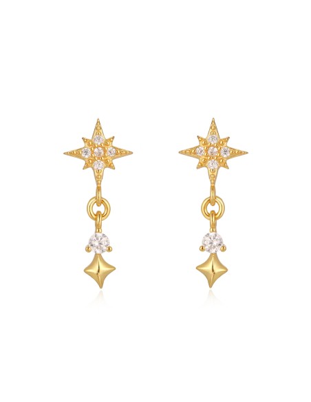Pendientes Estrella - Circonita - 17mm - Bañado Oro y Plata Rodiada