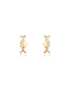 Pendientes Circonita Estrella - 6 * 2,5 mm - Bañado Oro y Plata Rodiada 2