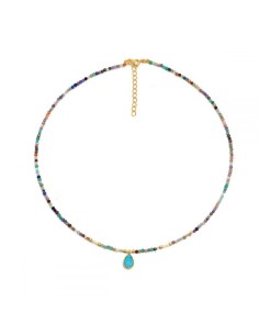 Collar Mineral Multi Turquesa 39+4cm Bañado Oro 2