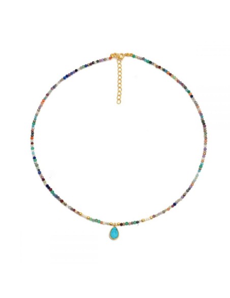 Collar Mineral Multi Turquesa 39+4cm Bañado Oro
