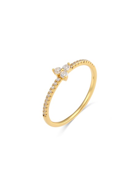 Anillo Flor Circonita - Bañado Oro y Plata Rodiada