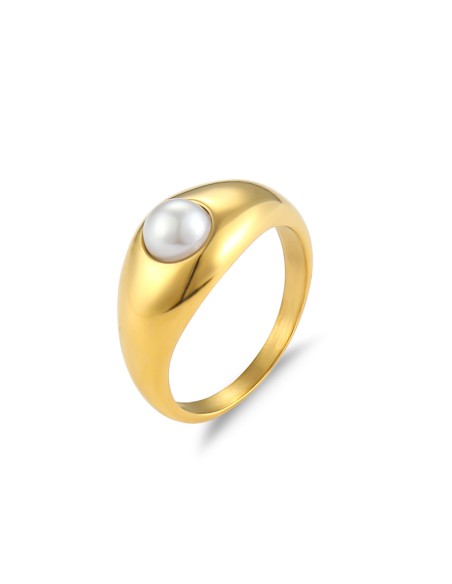 Anillo Acero - Perla - Bañado Oro Anillo Acero - Perla - Bañado Oro
