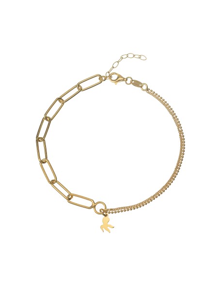 Tobillera Pulpo - Doble Cadena - 21+3cm - Bañado Oro y Plata Rodiada