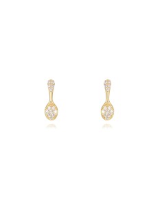 Pendientes Circonita - Cuchara 10mm - Bañado Oro y Plata Rodiada 2