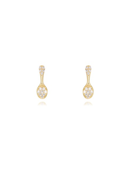 Pendientes Circonita - Cuchara 10mm - Bañado Oro y Plata Rodiada