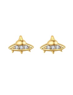 Pendientes Astronave - Circonita - 5*6 mm - Plata Bañado Oro y Plata Rodiada 2