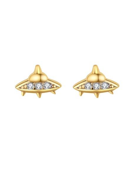 Pendientes Astronave - Circonita - 5*6 mm - Plata Bañado Oro y Plata Rodiada Pendientes Astronave - Circonita - 5*6 mm - Plata Bañado Oro y Plata Rodiada