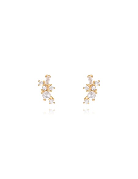 Pendientes Circonita - 8 * 4 mm - Bañado Oro y Plata Rodiada