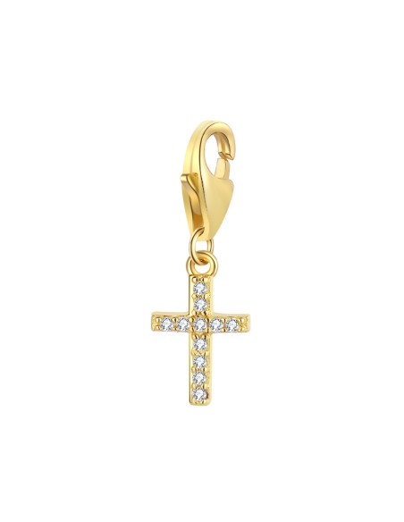 Charm Circonita - Cruz 6*8 mm - Plata Bañado Oro Y Plata Rodiada