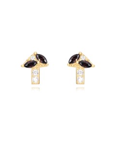 Pendientes Champiñón - Circonita - 10 mm - Bañado Oro y Plata Rodiada 2