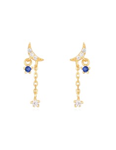Pendientes Luna - Circonita Azul - 17 mm - Bañado Oro y Plata Rodiada 2