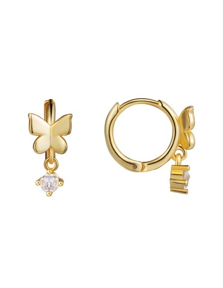 Pendientes Mariposa - Circonita Blanca - 11 + 4 mm - Plata Bañado Oro y Plata Rodiada