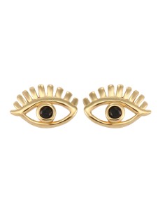 Pendientes Ojo - Circonita Negra - 8 mm - Bañado Oro y Plata Rodiada 2