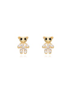 Pendientes Oso de peluche - Circonita Blanca - 7 mm - Bañado Oro y Plata Rodiada 2