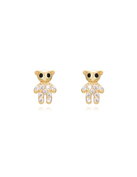 Pendientes Oso de peluche - Circonita Blanca - 7 mm - Bañado Oro y Plata Rodiada
