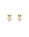 Pendientes Oso de peluche - Circonita Blanca - 7 mm - Bañado Oro y Plata Rodiada