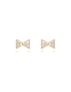 Pendientes Pajarita - Circonita Blanca - 4 mm - Bañado Oro y Plata Rodiada 2