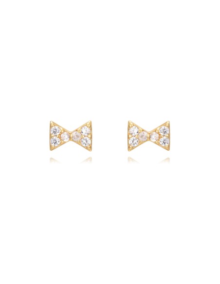 Pendientes Pajarita - Circonita Blanca - 4 mm - Bañado Oro y Plata Rodiada