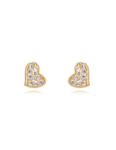 Pendientes Corazon - Circonita Blanca - 4 mm - Bañado Oro y Plata Rodiada 2