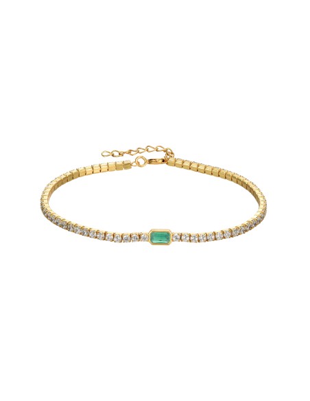 Pulsera Tenis - Circonita Esmeralda - 16 + 3 cm - Bañada Oro