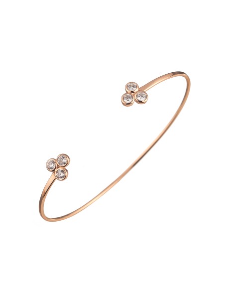 Pulsera Rigida - Tres Circonia7,5mm - Bañado Oro Rosa