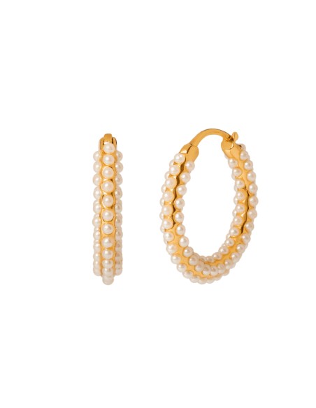 Pendientes Bronce - Aros de Perlas - 1 Micron Bañado Oro