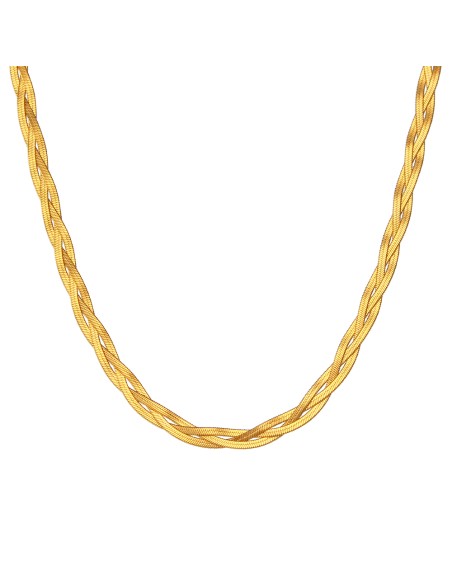Collar 3 Braid Herryingbone Acero - 5 mm - 32 + 6 cm, 38+5cm, 43+5 cm - Color Oro