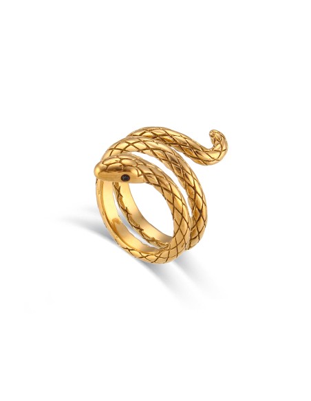 Anillo Acero - Serpiente - Bañado Oro