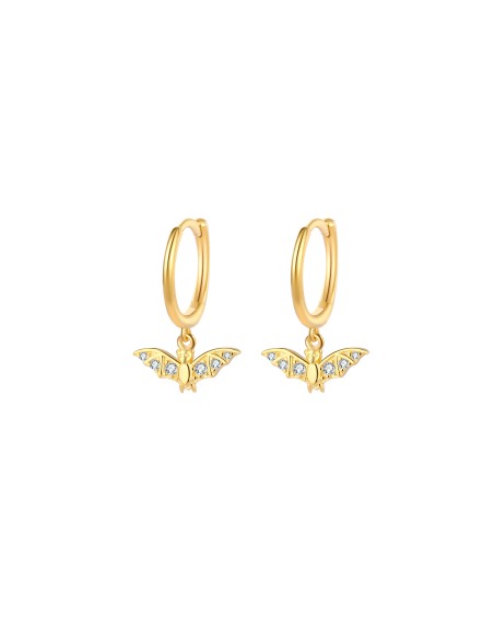 Pendientes Circonita Murciélagos 11*5mm Bañado Oro y Plata Rodiada