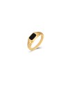 Anillo Acero Rayas - Mineral Onix Negro - 6 mm -  Color Oro