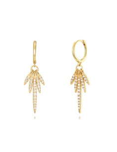 Pendientes Pluma - Circonita - 11 + 23 mm - Bañado Oro y Plata Rodiada 2