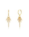 Pendientes Pluma - Circonita - 11 + 23 mm - Bañado Oro y Plata Rodiada