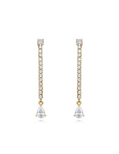 Pendientes Tenis Lagrima - Circonita - 37 mm - Bañado Oro 2