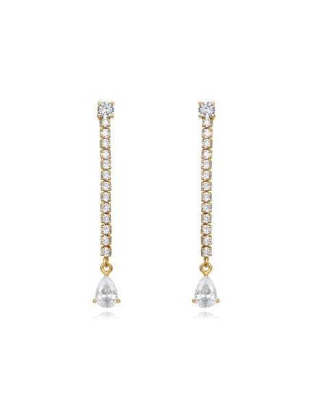 Pendientes Tenis Lagrima - Circonita - 37 mm - Bañado Oro