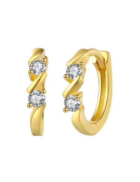 Pendientes Aro - Circonita Blanca - 11 mm - Bañado Oro y Plata Rodiada