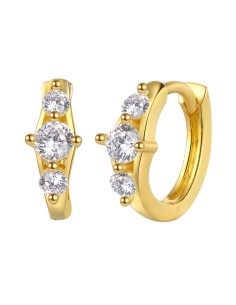 Pendientes Aro - 3 Circonita Blanca - 11 mm - Bañado Oro y Plata Rodiada 2