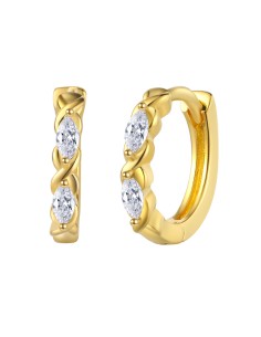Pendientes Aro - Circonita Marquesa Blanca - 11 mm - Bañado Oro y Plata Rodiada 2