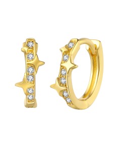 Pendientes Aro Estrella - Circonita Blanca - 11 mm - Bañado Oro y Plata Rodiada 2