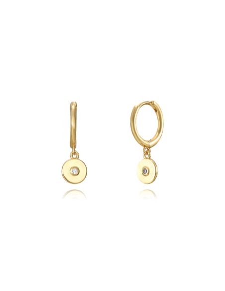 Pendientes Circulo - Circonita Blanca - 11 + 6 mm - Plata Bañado Oro y Plata Rodiada