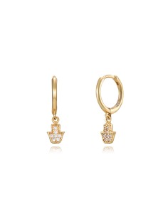 Pendientes Mano de Fatima - Circonita Blanca - 6mm - Plata Bañado Oro y Plata Rodiada 2
