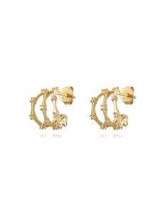 Pendientes Semi Aro Triple - Circonita Blanca - 11 mm - Bañado Oro y Plata Rodiada 2