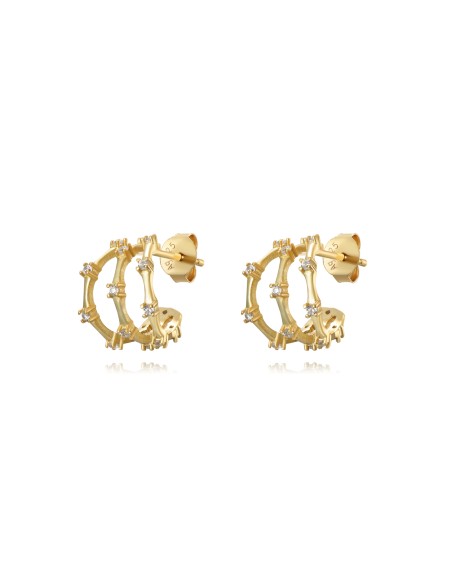 Pendientes Semi Aro Triple - Circonita Blanca - 11 mm - Bañado Oro y Plata Rodiada