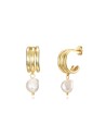 Pendientes Minerales Perla - Aro triple - 15 + 10 mm - Bañado Oro y Plata Rodiada