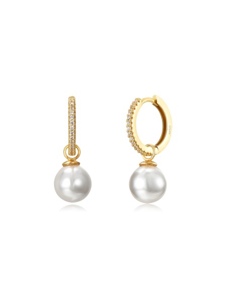 Pendientes Circonita - Perla 8mm - Bañado Oro y Plara Rodiada