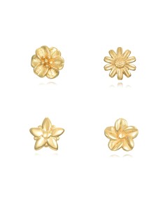 Set 4 Pendientes Plata - Flor - Bañado Oro 2
