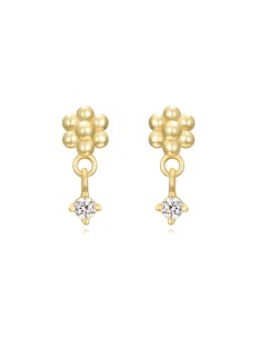 Pendientes Flor 5mm - Circonita 14mm - Bañado Oro y Plata Rodiada 2