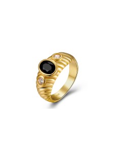 Anillo Minerales - Onix negro - 9 mm - Bañado Oro 2