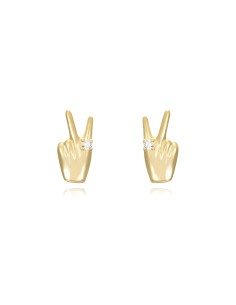 Pendientes Lengua de Signos - Paz 10*5mm - Bañado Oro y Plata Rodiada 2